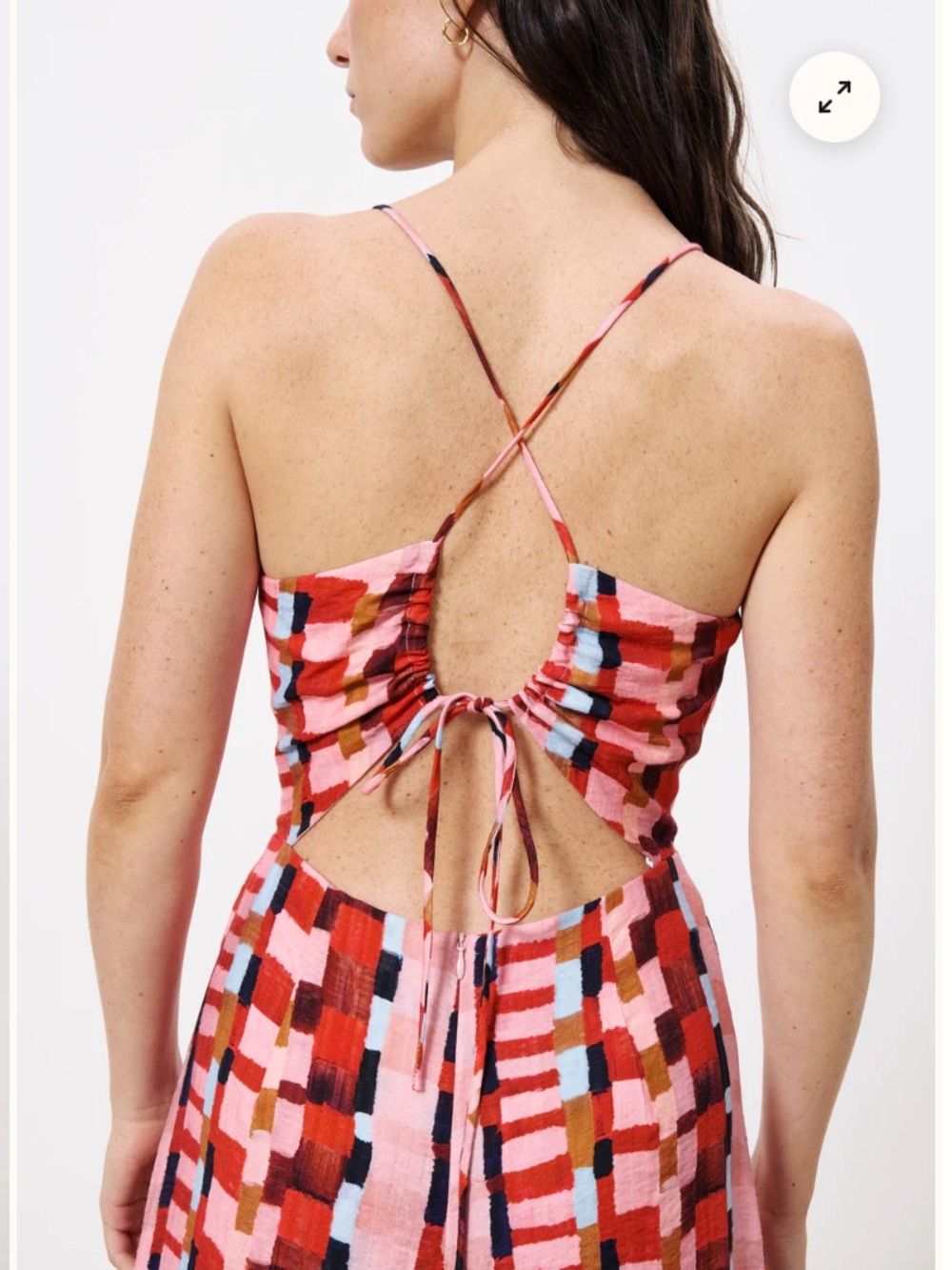 FRNCH AELIG Spatula Striped check Midi Dress Wrap Front Cut Out Back resortwear - Picture 5 of 8